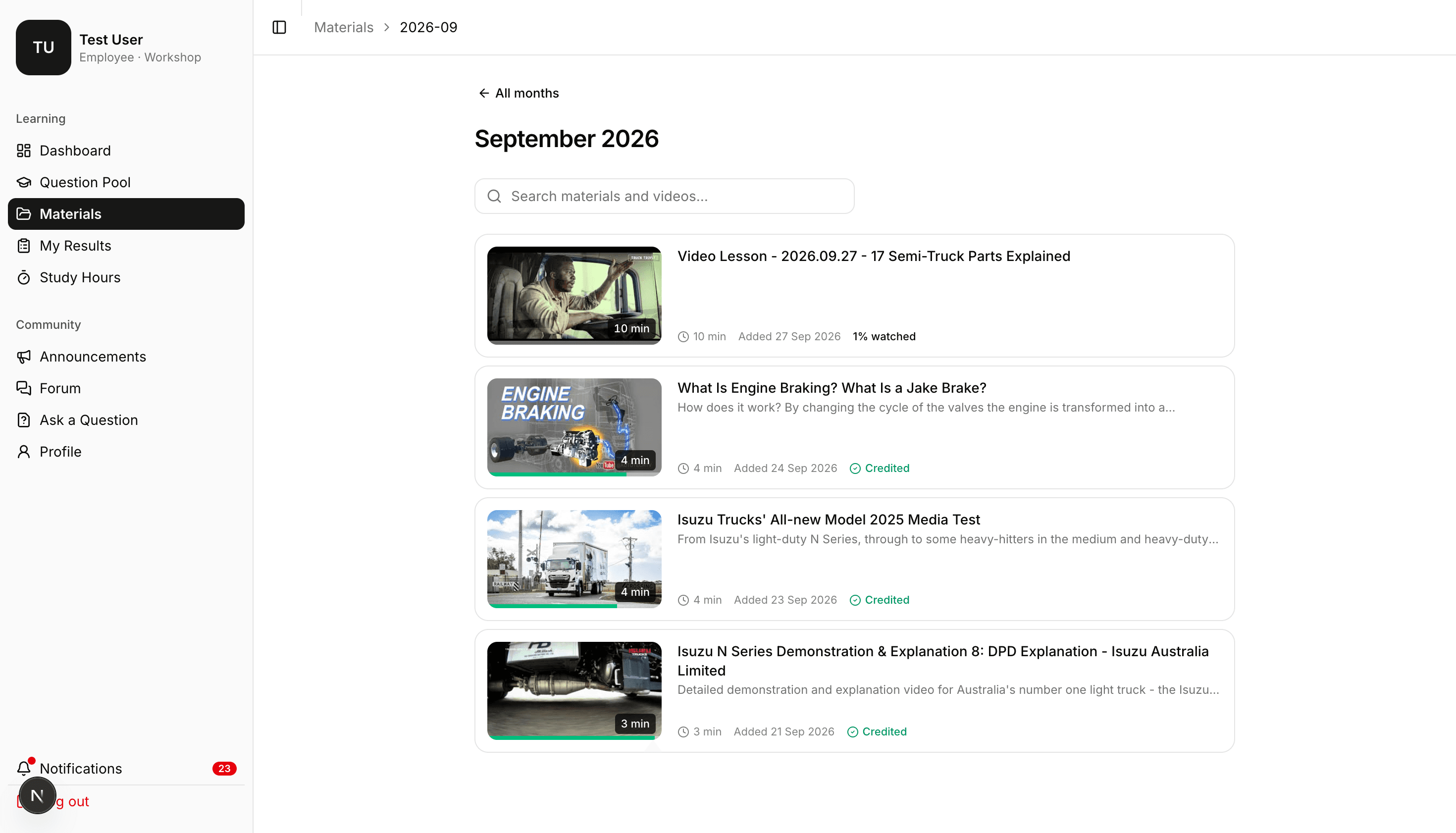 LMS learning materials list